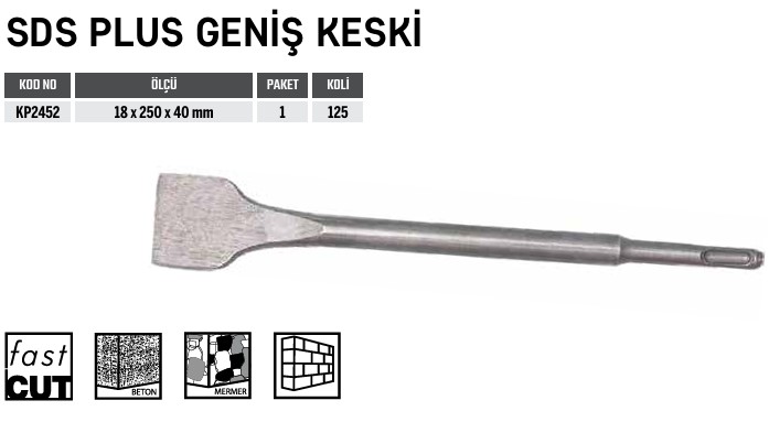 KAPMAX SDS PLUS GENİŞ KESKİ 14x250x40 MM 1 KOLİ:100 ADET